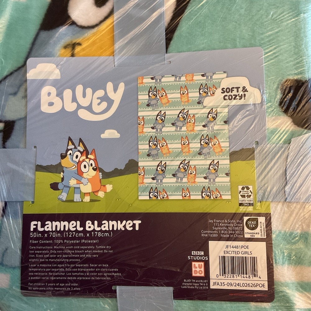 Bluey & Bingo Flannel Blanket "Excited  Girls"  50" x 70"  Soft